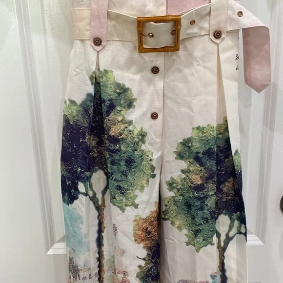 House of Maguie Tropical Mode Palm Print Utility Pockets Flared TrousersJumpsuit - Picture 7 of 17